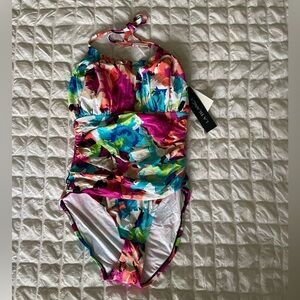 La Blanca Pink and Blue One Piece Swimsuit Tropical Print